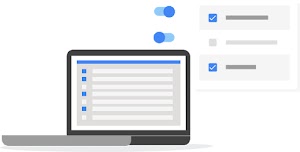 Imagen estilizada del monitor de una computadora con lista con viñetas y un panel de líneas de código que se encuentra a su lado 