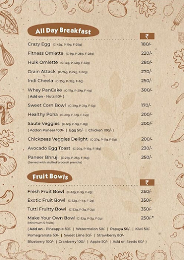 The Fit Food menu 