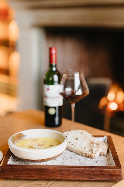 Soup and wine combo at Erinvale estate.