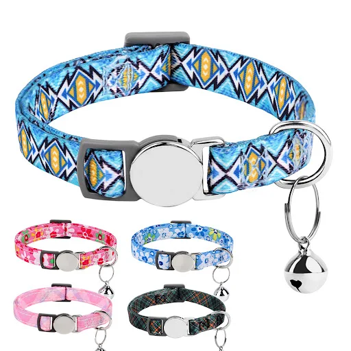 Fashion Printed Cat Collar Adjustable Kitten Puppy Collars With Bell Cute Small Dogs Cats Collars Accessories