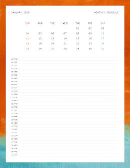 January Schedule - Planner item