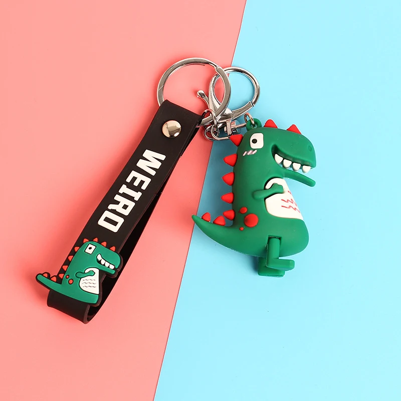 Porte-clés dinosaure en résine époxy verte, figurine de dessin animé, caoutchouc souple PVC, pendentif de sac, promotion créative.