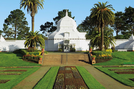 The Conservatory of Flowers, a greenhouse and botanical garden that houses exotic plants in Golden Gate Park, San Francisco.