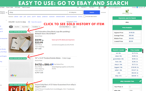 eBextractor - ebay Sold History Offer History - Average High Mid Low Price