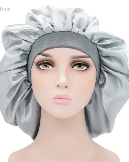 Solid Satin Bonnet Hair Styling Cap Night Hat Bath Cap Ex... - 2