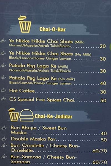 Chai Shots menu 