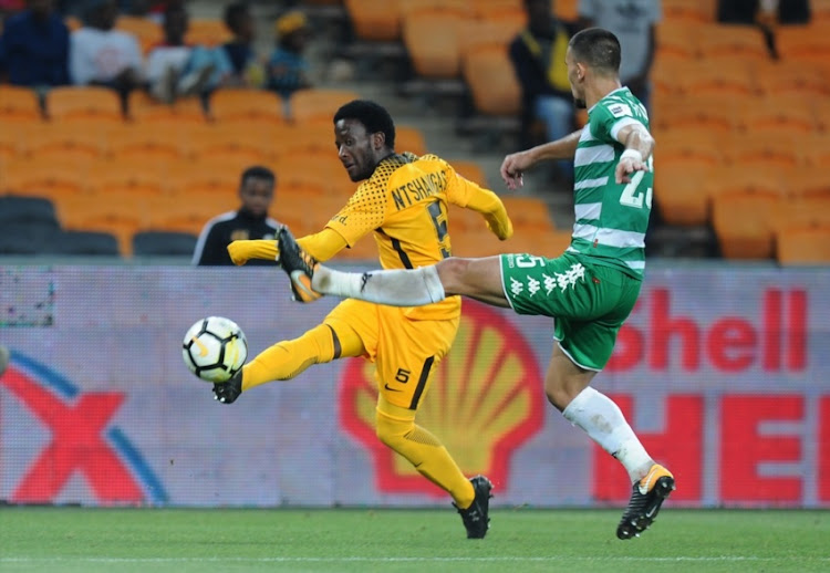 Siphelele Ntshangase of Chiefs in action with Lorenzo Gordinho of Celtics during the Absa Premiership match between Kaizer Chiefs and Bloemfontein Celtic at FNB Stadium on February 24, 2018 in Johannesburg, South Africa.