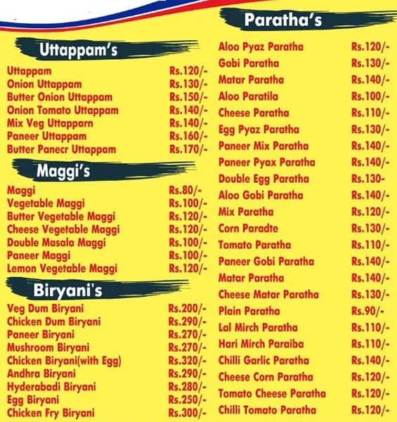 Hyderabad Biryani menu 