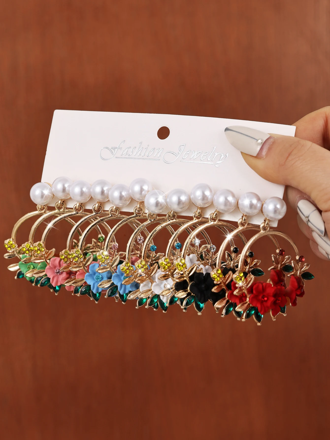 Title 1, Ensemble de 6 boucles doreilles fleurs perles ...