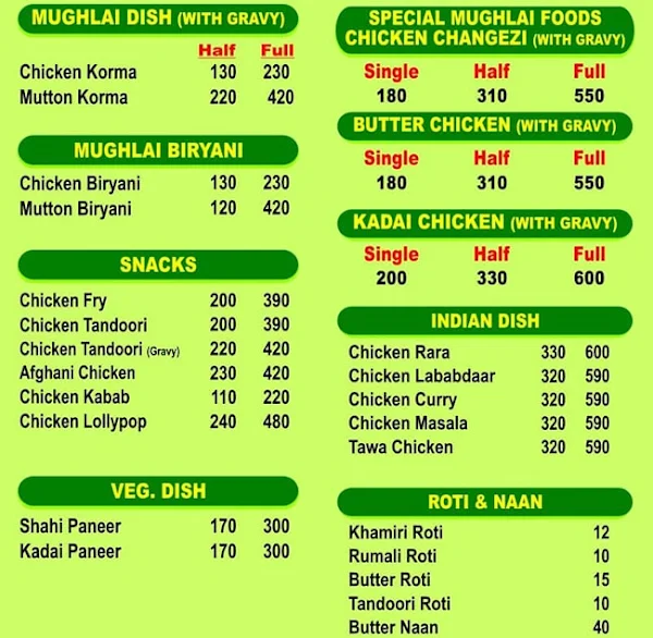 Mughlai Zaika menu 