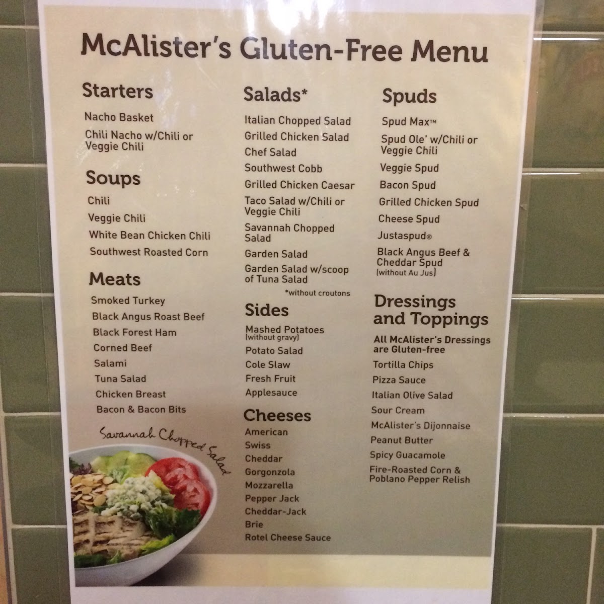 Great gluten free menu. They also have an alley book you can cross check for eggs, milk, soy, gluten/wheat, fish, shellfish, peanuts, and tree nuts. They were so patient and accommodating!  They even pulled a dressing from the kitchen so I could look at the ingredient list. (I am following the Autoimmune Paleo.)