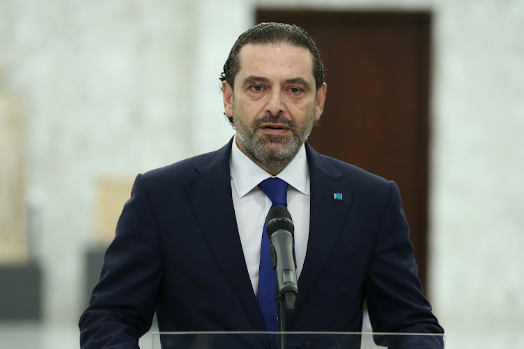 Lebanese prime minister-designate Saad al-Hariri speaks at the presidential palace in Baabda, Lebanon, July 15 2021. Picture: DALATI NOHRA/REUTERS