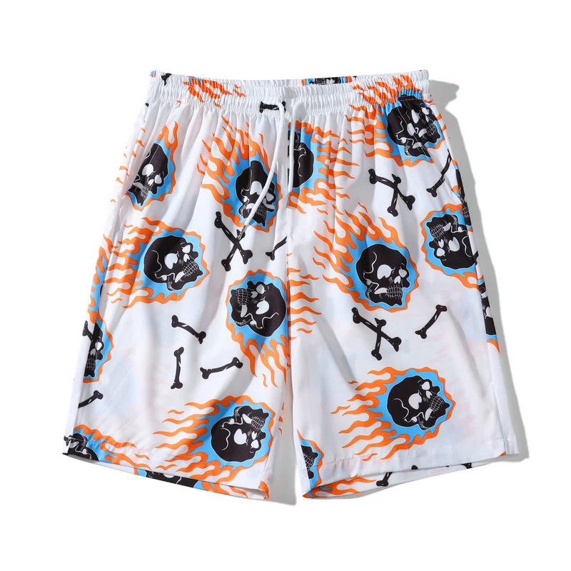 Conjunto de camisa y shorts de playa casual para hombre con estampado de calaveras, ideal para el verano, cómodo y con estilo.