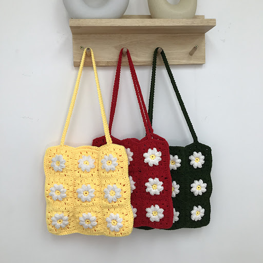 Title 7, Bolso de hombro de crochet oblicuo de lana de p...