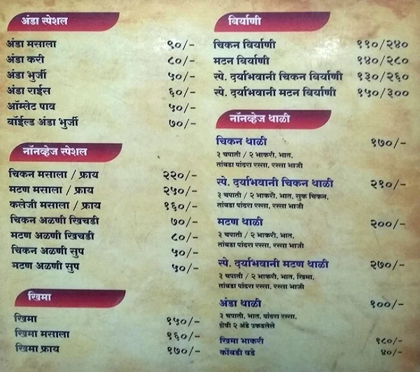 Daryabhavani menu 