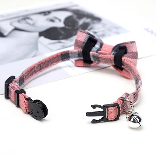 Pet Breakaway Cat Collar Bow Tie and Bell Cute Plaid Christmas Red Elastic Adjustable Dog Collar With Sash Small Bell Fo