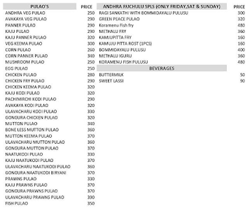 Konaseema Ruchulu menu 