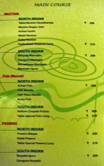 Tabla Multicuisine Restaurant menu 