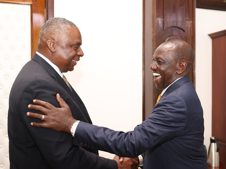 US Secretary of Defence Lloyd J. Austin and President William Ruto at State House on September 25, 2023.