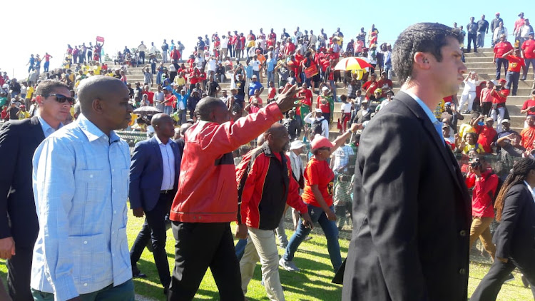 President Cyril Ramaphosa arrives at the Isaac Wolfson stadium in Kwazakhele