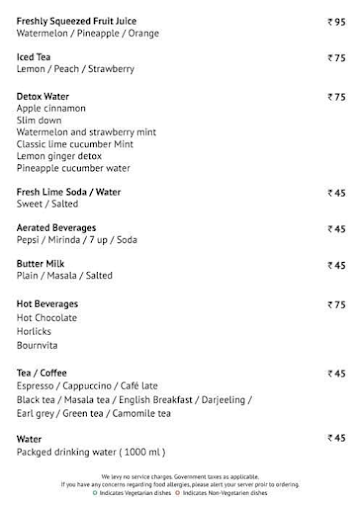 Spice Restaurant - Hotel Park Ornate menu 