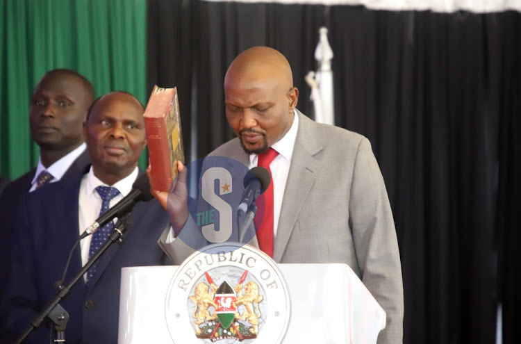 Trade, Investment and Industry CS Moses Kuria takes oath of office at State House, Nairobi on October 27, 2022