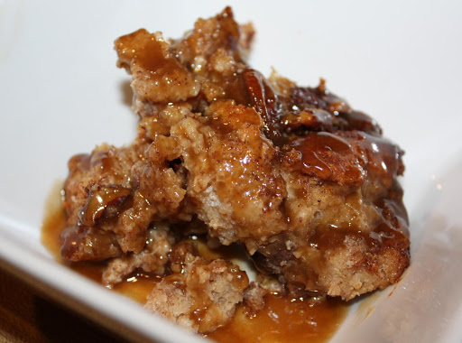 Bread pudding topped with this decadent caramel sauce. Yum!