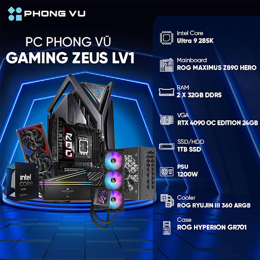 PC PV Gaming PV Zeus LV1 (Intel Ultra 9 285K/ GeForce RTX 4090/ 2 x 32GB/ 1TB SSD/ Free DOS)