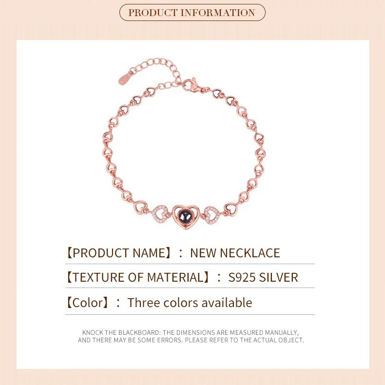 Bracelet photo HD couleur cœur en zircon, projection d'amour, mode tout-aller. Un cadeau parfait et unique pour immortaliser vos souvenirs.