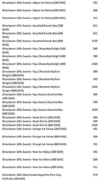 Ghasitaram Sweets N Gifts menu 