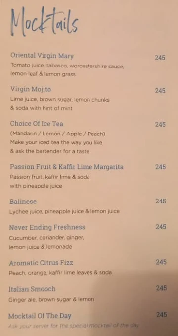 Kylin Skybar menu 