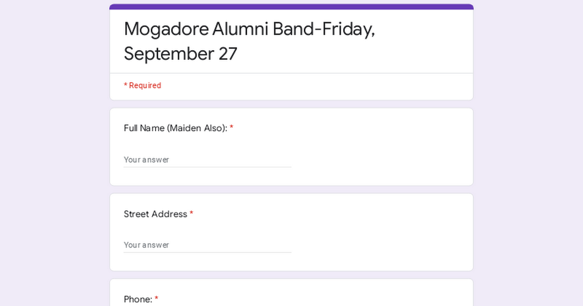 Mogadore Alumni Band-Friday, September 27