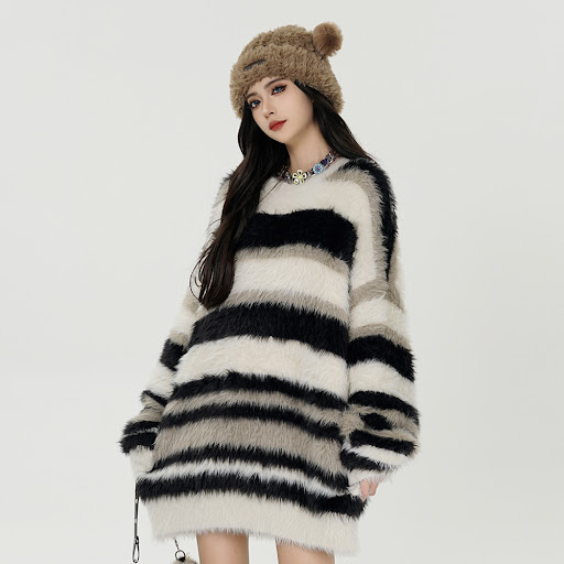 Title 19, Mens Striped Mink-like Round Neck Sweater prov...
