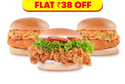 2 Crispy Chicken Burger + 1 Homestyle Chicken Burger