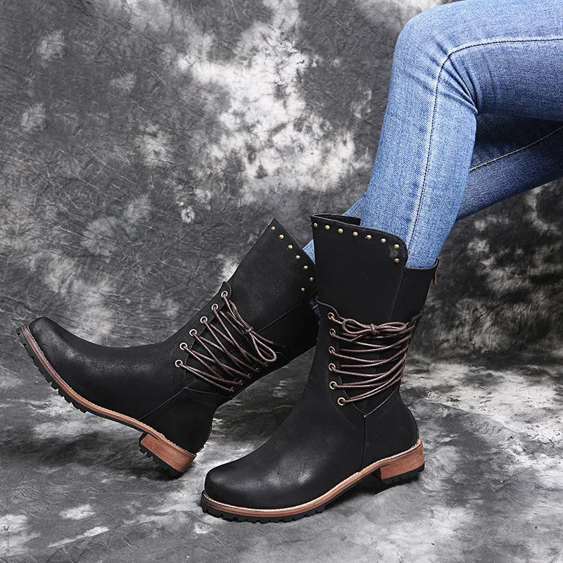 Title 2, Bottines polies à talons bas pour femmes de gra...