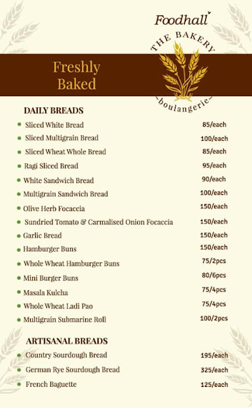 Bakery By Foodhall menu 