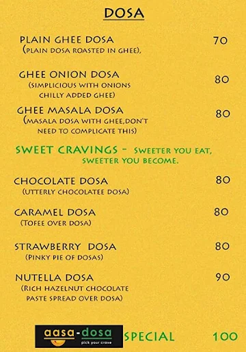 Aasa Dosa menu 