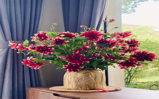 Red dahlias vase wallpaper screenshot 1