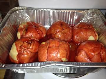 Apple Dumplings with Red Hots Cinnamon Sauce