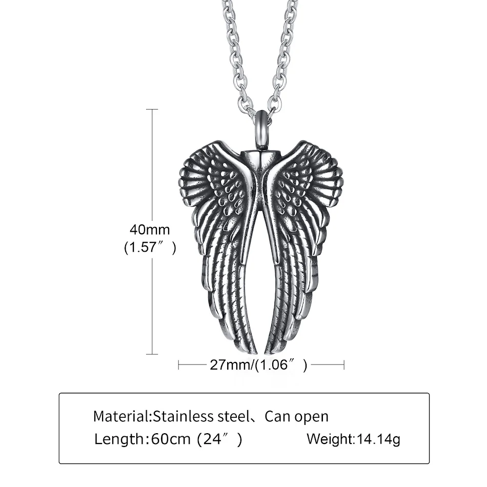 Heren roestvrijstalen engelenvleugels hanger ketting kan worden losgeschroefd hanger