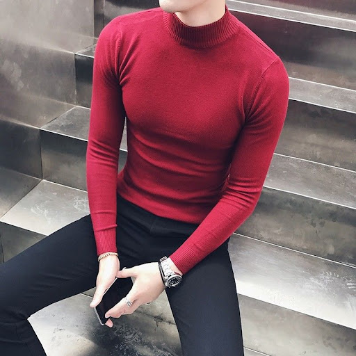 Title 1, Solid Color Korean Slim Fall Half Turtleneck Sw...