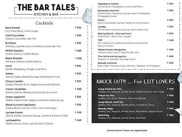 The Bar Tales menu 