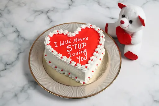 Delicious Heart Shape Red Velvet Cake With Teddy 500 Grams]