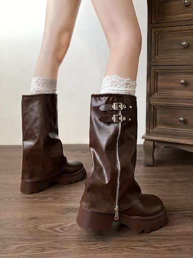 Title 3, Childrens knee high brown boots with thick sol...