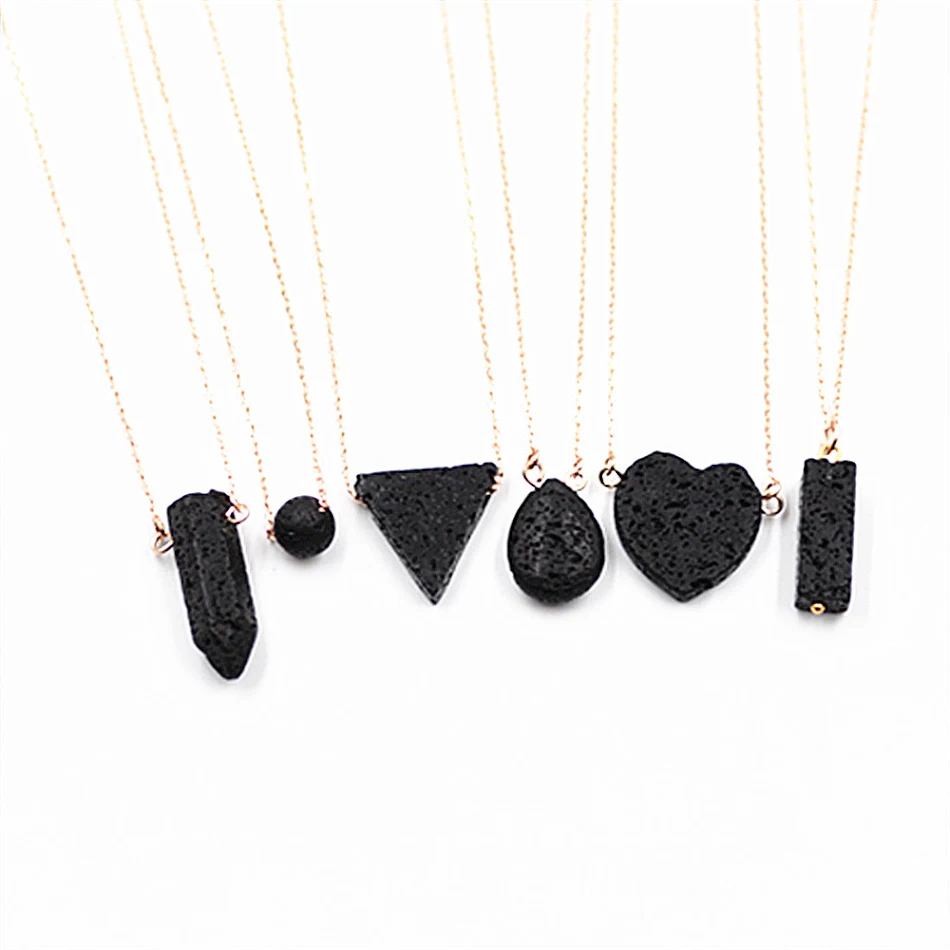 Natural Agate Volcanic Stone Love Triangle Hexagonal Pendant Necklace