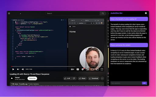YouTube Chatbot extension by Audio2Doc