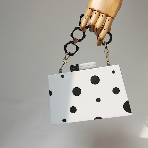 Title 6, Black and white polka dot clutch bag, dinner an...