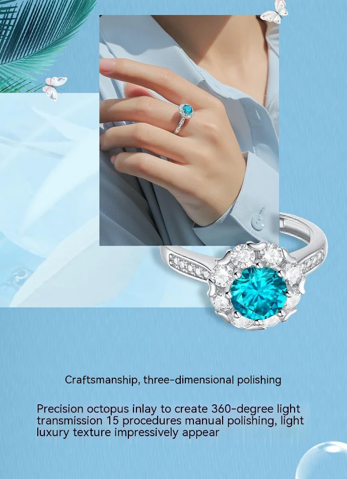 Pierścionek Damski S925 Srebro Niebieski Chic Ice Blue Adventure Biżuteria. Stylowy dodatek z błękitem lodu dla kobiet ceniących przygody i elegancję.