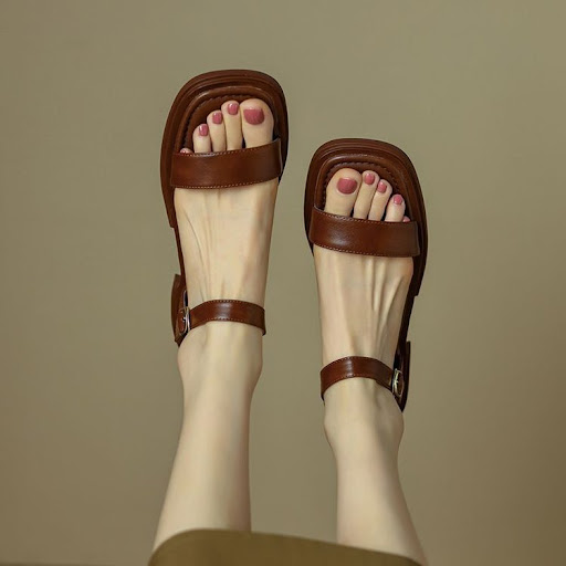 Title 6, Elegant Chunky Heel Ankle Strap Roman Sandals f...