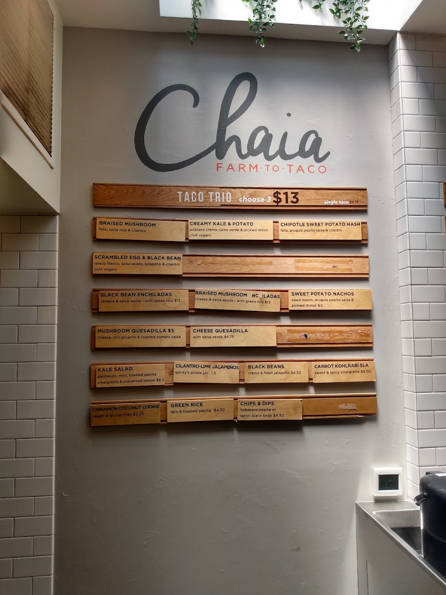 Chaia Georgetown gluten-free menu